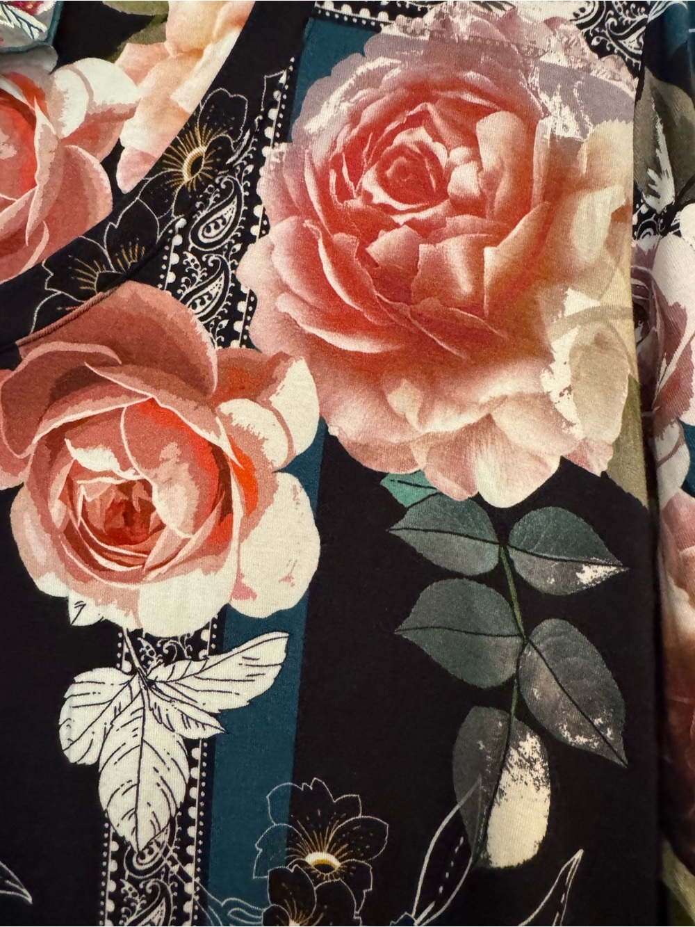 Johnny Was Los Angeles Floral Paisley Tunic Top Black Teal Pink Size L - Picture 4 of 8